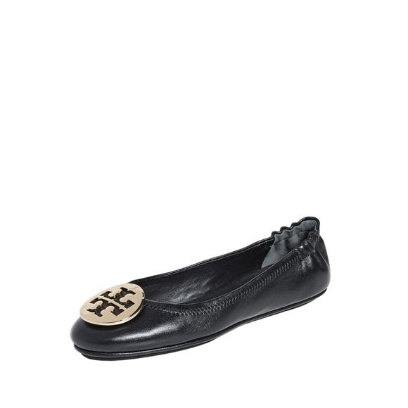 Tory Burch Leather Minnie Ballet Travel Flats in Perfect Black/Gold Size 7.5 - Picture 1 of 16